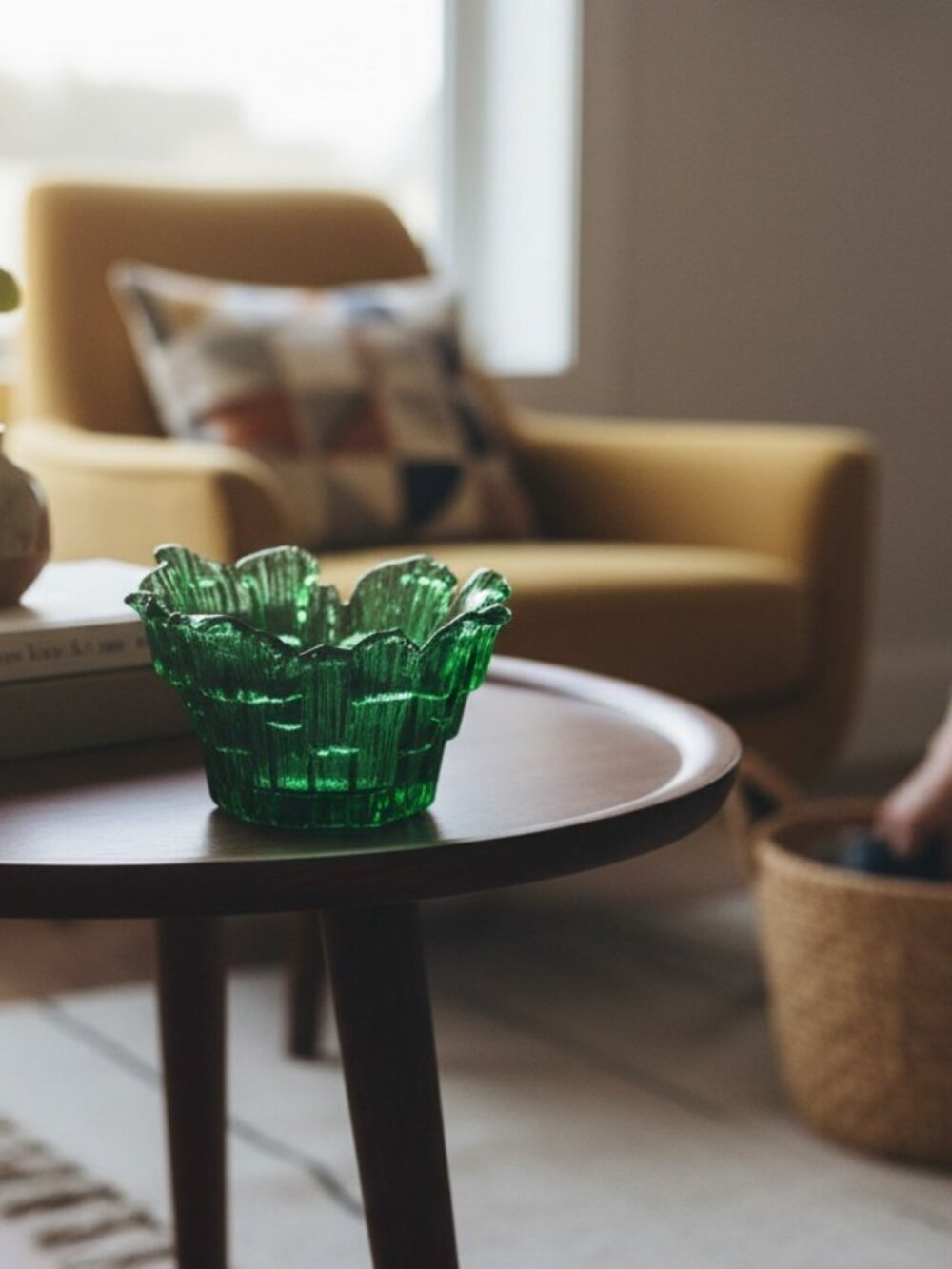 Viking Dalzell Ice Glimmer Green Glass Art Bowl Votif Candle Holder Textured MCM